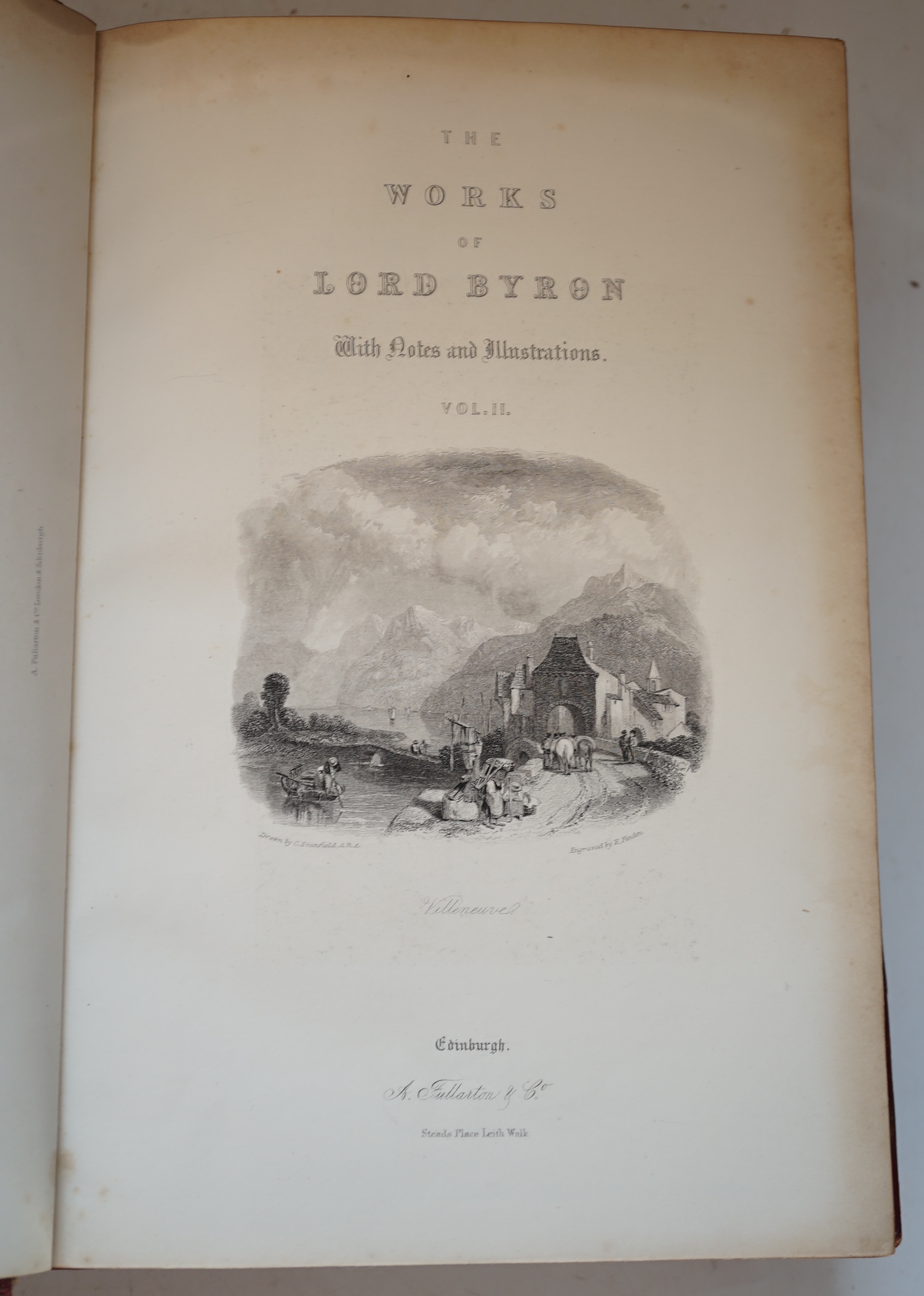 Byron, George Gordon Noel, Lord - The Works of Lord Byron: with a Life and Illustrative Notes, by William Anderson, 2 vols, 8vo, with portrait frontispiece and 58 engravings, half red morocco, A. Fullerton, Edinburgh, c.